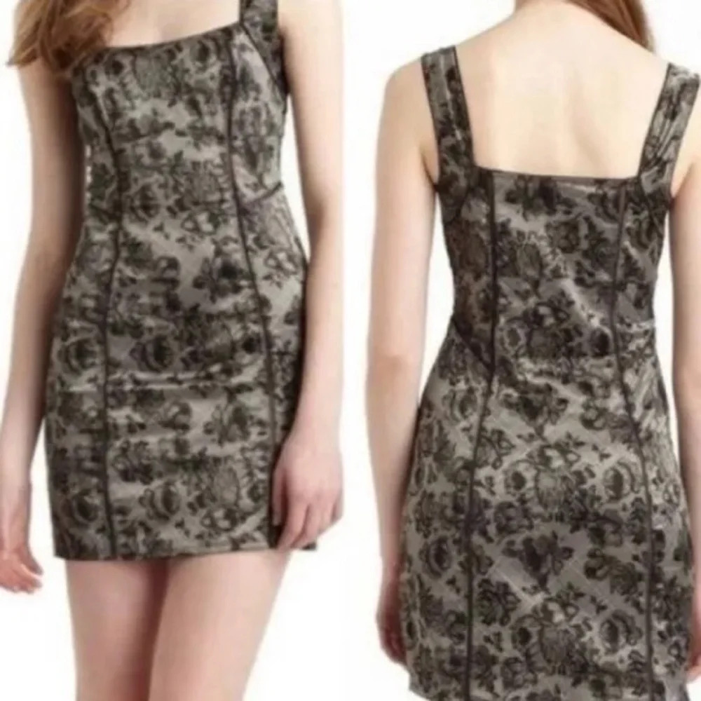 Free People Gray Black Floral Satin Mini Dress Size Small